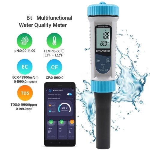 Tuya BT 5-в-1 Многофункциональный цифровой тестер качества воды Портативная высокоточная ручка для проверки качества воды Инструмент для измерения качества воды Детектор PH/TDS/EC/температуры/CF воды - отзывы