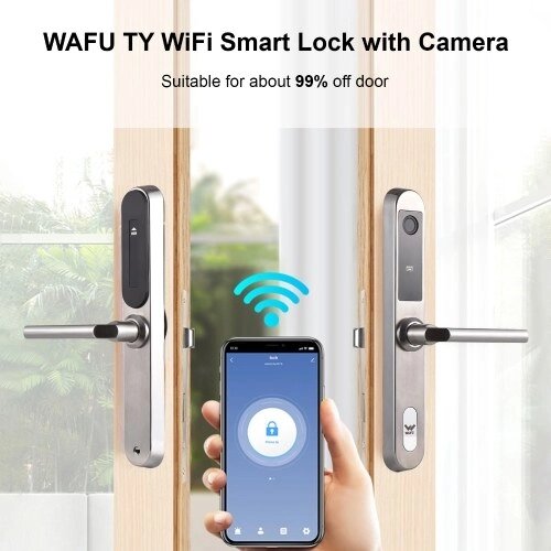 WAFU TY WiFi Smart Lock с камерой, бесключевой доступ, ручка замка, водонепроницаемая, из нержавеющей стали, узкий край, биометрический дверной замок, приложение, 5 способов разблокировки для дверей толщиной 40-120 мм - гарантия