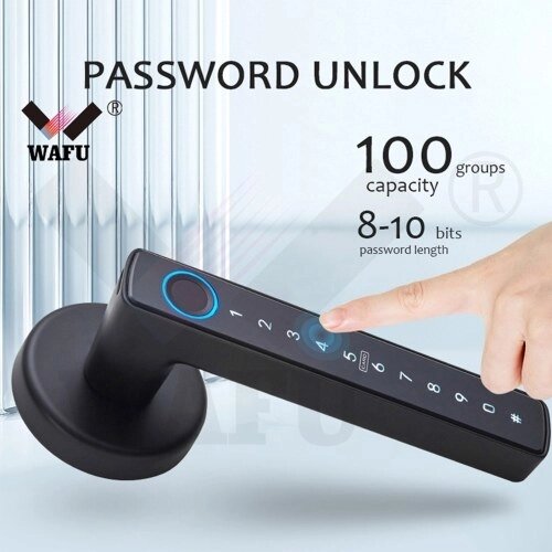 Wafu Smart Lock бесключевой входной дверной замок с ручкой шлюза BLE, парольный дверной замок, дистанционное управление через приложение TY, BT, 5-в-1, отпечаток пальца/пароль/карта/ключ/приложение, дверной замок для - Андижан