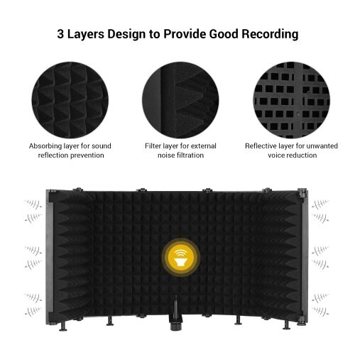 Изолирующий экран микрофона Портативный настольный звукопоглощающий поролоновый отражающий фильтр Микрофон Звукоизоляционный экран для звукозаписи Студия пения (5 панелей) - отзывы