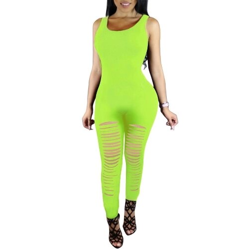 Sexy Women без рукавов Bodycon комбинезон Ripped Cutout Club Bodysuit Rompers One Piece Плечевые костюмы Длинные брюки - опт