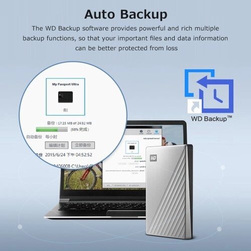 WD My Passport Ultra 2,5-дюймовый мобильный жесткий диск Интерфейс Type-C Металлическая текстура Встроенное 256-битное аппаратное шифрование AES 2 ТБ, серебристый - распродажа