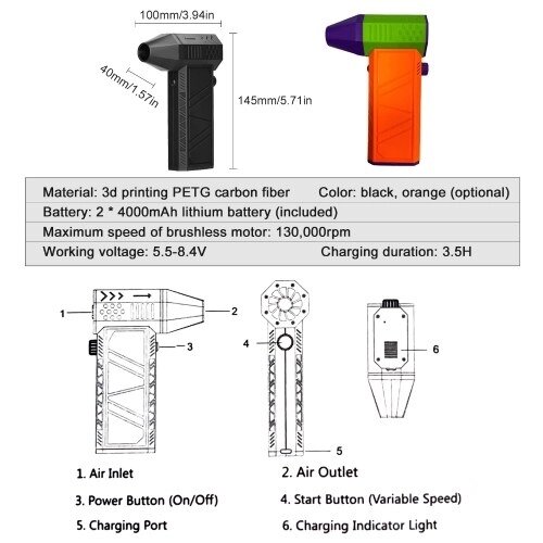 Ручной реактивный вентилятор X6, скорость ветра 130 000 об/мин, 52 м/с, бесщеточный двигатель, канальный турбовентилятор, мощный канальный вентилятор, пылеочиститель, инструмент для очистки клавиатуры - гарантия