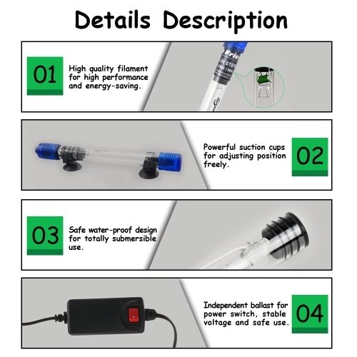 9W Погружной ультрафиолетового света стерилизатор бактерицидная лампа для аквариума Fish Tank прудовой воды Дезинфекция Лечение - обзор