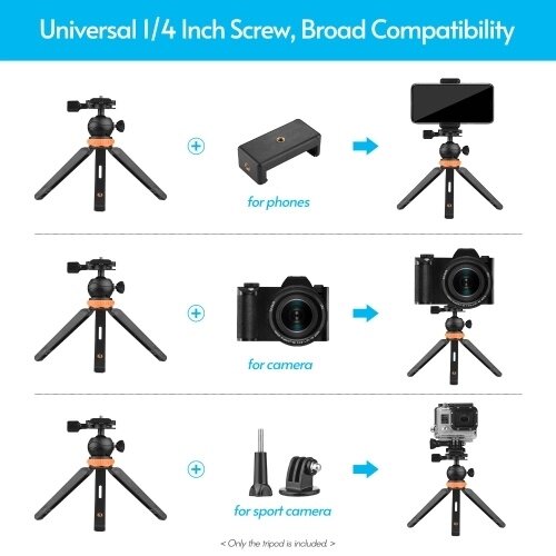 Портативный мини-штатив для настольных ПК с 2 уровнями регулируемой высоты Макс. Подшипник нагрузки 1,2 кг 1/4 дюйма винт для камеры и видеокамеры смартфона - Андижан