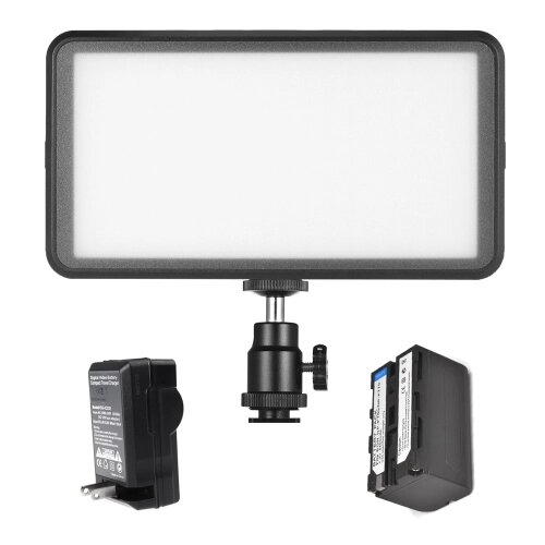 Andoer Ultra-thin Studio Video Photo Светодиодная панель для видеосъемки 3200K / 6000K 20W Dimmable 228pcs Beads с 4400mAh аккумуляторная батарея + зарядное устройство для Canon Nikon DSLR Camera DV Camcorder - отзывы