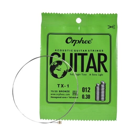 Орфей TX-1 Одиночная строка замены для акустической гитары 1 Folk E-String (012) 10-pack высокоуглеродистой стальной сердечник 75/25 Фосфорная бронза Extra Light Tension - доставка