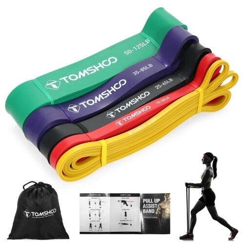 TOMSHOO Pull Up Assist Band Эластичная лента для упражнений по пауэрлифтингу Эластичные ленты для упражнений с сумкой для переноски - акции