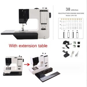 Портативная швейная машина с удлинительным столом, встроенная электрическая швейная машина на 38 стежков, двухскоростная регулируемая опора, обратное шитье, автоматическая намотка нити, шитье рукавов со светодиодной