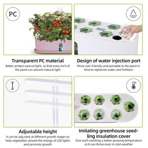 Система выращивания гидропоники в помещении Полный спектр Резервуар для воды 2,5 л 10 стручков Набор для проращивания растений Регулируемый по высоте автоматический таймер Лампа для роста овощей Столешница со