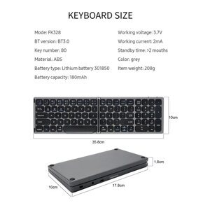 Складная беспроводная клавиатура BT Портативная клавиатура Карманная клавиатура Поддержка Android Windows Смартфон и планшет IOS Серый