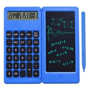 Складной калькулятор и 6-дюймовый ЖК-планшет для письма Цифровой блокнот для рисования 12-значный дисплей с кнопкой стирания стилуса для детей Взрослые Домашний офис Школьное использование