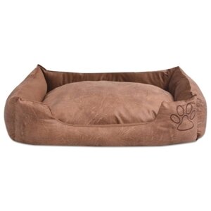 Собака кровать с подушкой PU искусственная кожа размер XL бежевый
