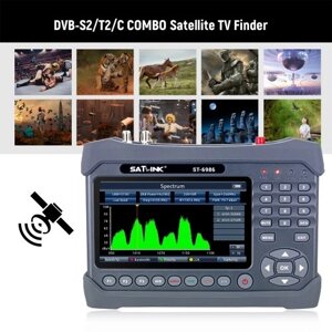 ST-6986 DVB-S/S2/T/T2/C Satellite Finder Комбинированный детектор спутникового телевидения Цифровой портативный измеритель сигнала HEVC H. 265 (10 бит) MPEG-4 с 7-дюймовым TFT ЖК-дисплеем