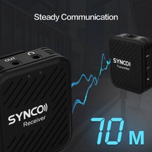 SYNCO G1 (A1) Беспроводная микрофонная система 2,4G с 1 передатчиком, 1 приемником и 1 петличным микрофоном Диапазон передачи 70 м Разъем 3,5 мм для камеры смартфона Видеокамера Vlog Live Streaming Интервью Запись