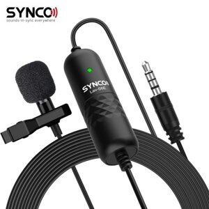 SYNCO Lav-S6E Профессиональный петличный микрофон Клипса Всенаправленный конденсаторный нагрудный микрофон Автоматическое сопряжение Длинный кабель 6 м / 19,7 с ветровым стеклом для зеркальной камеры Смартфон ПК