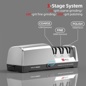 TAIDEA TG2302 Электрическая точилка для ножей, 15 и 20 градусов, 3-ступенчатая система, точилка для ножей из нержавеющей стали для кухонных ножей с функцией быстрой заточки и полировки