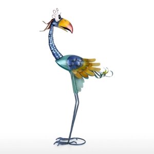 Tooarts 31.2-дюймовая мультипликационная скульптура Тукана, скульптура железной птицы, стоящий орнамент с животными, произведение искусства для сада на заднем дворе крыльца патио газон красный