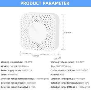 Tuya WiFi Intelligent Air Housekeeper 6-в-1 Монитор качества воздуха PM2,5 / формальдегид / TVOC / CO2 / датчик температуры / влажности для домашнего офиса