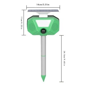 Ультразвуковой отпугиватель кротов на солнечной батарее, уличный отпугиватель вредителей, птиц, белок, животных, IP66, водонепроницаемый 110-градусный PIR-датчик, автоматическое обнаружение движения со вспышкой,