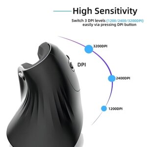 Вертикальная мышь Беспроводная перезаряжаемая эргономичная мышь 2,4G Регулируемая оптическая мышь с разрешением 3200 точек на дюйм Сильная совместимость Поддержка Windows/Linux/Mac OS Длительное время автономной
