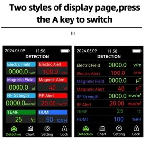VT-ER3 5-в-1 детектор электромагнитного излучения, комплексный тестер напряженности радиочастотного электрического поля, магнитного поля, температуры и влажности с настраиваемыми параметрами