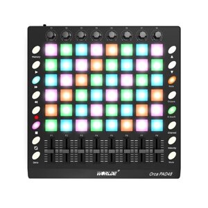 WORLDE PAD48 Портативный USB-контроллер барабанных MIDI-пэдов с 48 пэдами с RGB-подсветкой