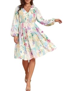 Женское платье больших размеров с длинным рукавом и V-образным вырезом с цветочным принтом, повседневное платье
