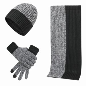 Зимняя вязаная шапка-бини, шарф и перчатки с сенсорным экраном, набор для женщин и мужчин
